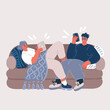 © iracosma - Vector illustration of woman and man on sofa surfing internet. Couple together online