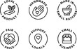 © Revolutionizzed - small business icon set, icons. Isolated vector black outline stamp label rounded badge product tag on transparent background. Symbols. handmade, local, fair price, small batches.