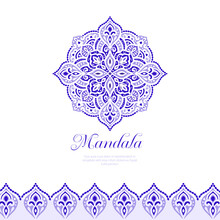 Purple Pattern On A White Background. Vector Mandala Template. Golden Design Elements. Traditional Turkish, Indian Motifs. Great For Fabric And Textile, Wallpaper, Packaging Or Any Desired Idea.
