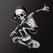 cartoon skeloton skateboarding, dynamic position, cartoon, black and white, generative ai