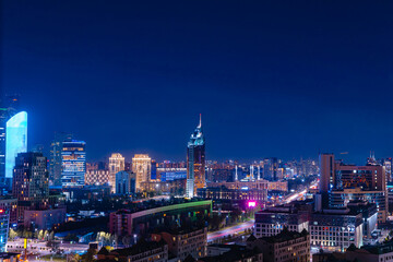 Night city panorama Nur-Sultan Kazakhstan Astana, Aerial view