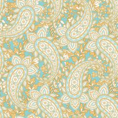  Paisley Floral Vector Pattern. Seamless Asian Textile Background