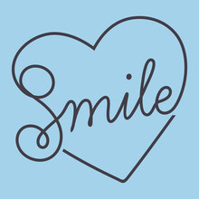 Think Positive Smile Heart Lettering Design Vector Graphic Illustration
