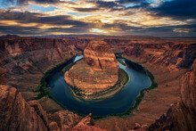 Sunset Over Horseshoe Bend And Colorado River