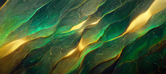 Vibrant green and gold colors abstract wallpaper design