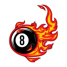 Billiard Ball Number Eight Fire Logo Silhouette. Pool Ball Club Vector Illustration.