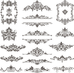 Poster - Vintage design lace borders monogram logo and corners, dividers Vector set art deco floral ornaments elements