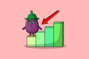 Wall Mural - Eggplant cute businessman mascot character with a inflation chart cartoon style design