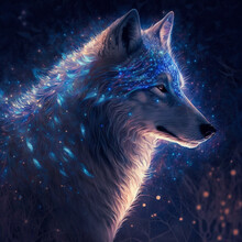 Wolf In Sparkling Night Illustration