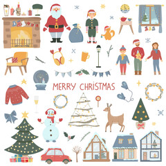  Christmas set.  Winter Holiday Symbols and Objects. vector