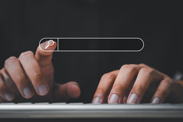 Wall Mural - man's hands are using a computer keyboard to searching for information. using search console with yo