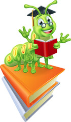 Sticker - Book Worm Caterpillar Reading Cartoon