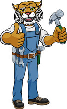 Wildcat Mascot Carpenter Handyman Holding Hammer