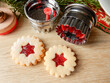Leinwandbild Motiv Die Weihnachtsbäckerei, Linzer Augen, Linzer Sterne mit Ausstechform,
Tradition Gebäck zur Weihnachtszeit
