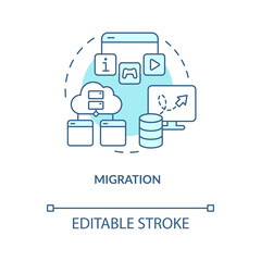 Wall Mural - migration turquoise concept icon. move website data to new platform. cms abstract idea thin line ill
