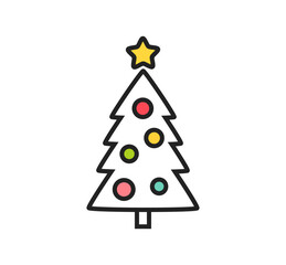 Wall Mural - christmas tree with balls line icon design element.