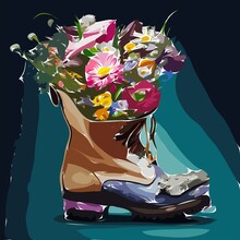 Big Boots With Flowers Tucked Inside  Abstract Painting Color Texture Modern Futuristic Style
