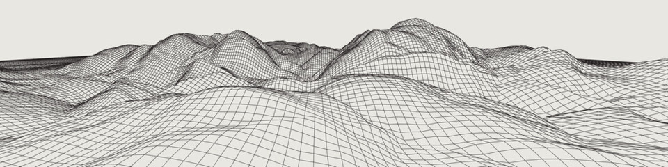 Wall Mural - abstract gentle hills in wireframe strokes. 3d grid technology illustration landscape. digital terra