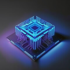 Leinwandbilder - Abstraction concept of Quantum computer Futuristic modern 3d illustration