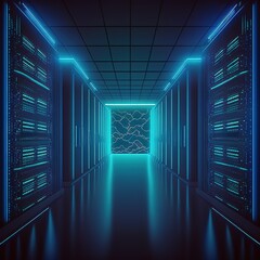 Poster - Data center or server room with servers of information cloud storage Futuristic modern 3d illustration