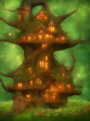 Wall Mural - Cute fairy tree house hugge 3d illustration