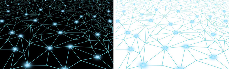 line network with light dot blue black background