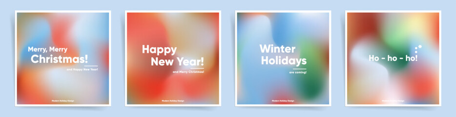 Wall Mural - Christmas square posters set. Modern gradient design collection. Winter blurred colorful templates for A4 post, placard, flyer, cover, backdrop.