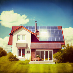 Wall Mural - home with solar panels