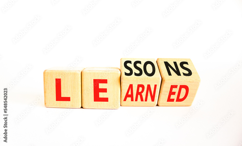 Lessons Obay Lessons to learn symbol. Concept word Lessons learn on wooden cubes ...
