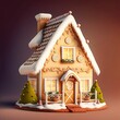 Baked Christmas gingerbread house, shot in the studio.