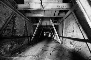 aged corridor in a factory coal mine