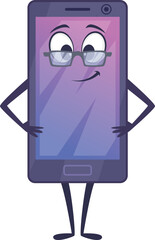 Canvas Print - Smartphone character in glasses. Cartoon smiling phone mascot