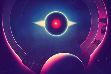 Wall Mural - retro dark vintage sci-fi robotic space gate. Generative AI Technology