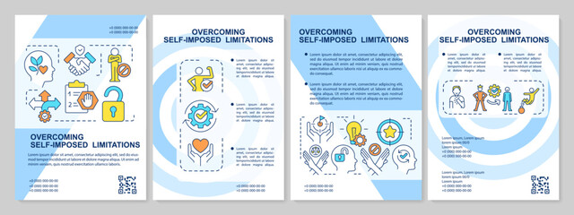 Overcoming self imposed limitations blue brochure template. Leaflet design with linear icons. Editable 4 vector layouts for presentation, annual reports. Arial, Myriad Pro-Regular fonts used