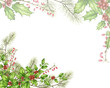 Watercolor vintage composition with winter forest branches, holly, barberry. Highly detailed winter design for Christmas cards, party invitations, holiday sales.