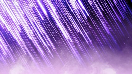 Wall Mural - purple rain laser beams with fog 4k loop features laser rain falling from the cosmos into rolling cl