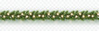 Border with green fir branches, snowflakes and lights isolated on transparent background. Pine, xmas evergreen plants banner. Vector Christmas tree and garland decoration template