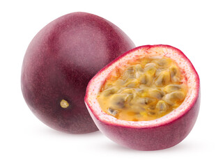 Wall Mural - passion fruit isolated on a white background with a clipping path. one and a half fruits with shade.