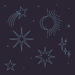 Wall Mural - Boho Witch and Magic icon Collection with mystic stars planets, suns, moons, and magical symbols.