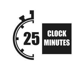 25 Minutes timers clock. Time measure digital. Chronometer vector icon black isolated on white background.