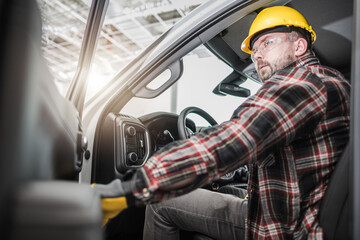 Construction Supervisor Inside His Pickup Truck