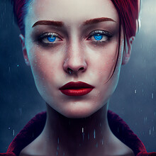 Cinematic Portrait Of A Girl In The Rain. High Quality Illustration