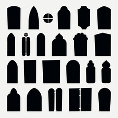 medieval various window shapes silhouettes in set