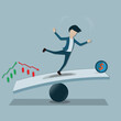 © wilkat - Flat of finance concept, The trader without money management standing unstable on the balance - vector