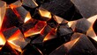 abstract eerie black geometry plane eerie black and fire burn crystalline mineral background.