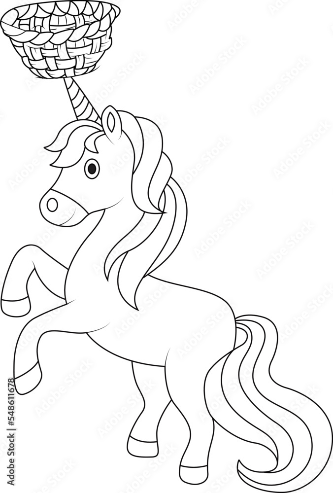 funny unicorn coloring page for kids Stock Vector | Adobe Stock