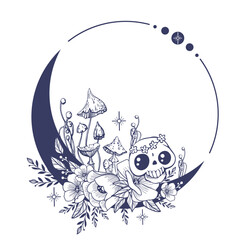 Wall Mural - set of crescent moons with flower, flower moon and cute skull. floral magic celestial clipart, bloom
