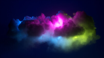 3d render, abstract background with mystical cloud glowing from inside with pink blue green neon light