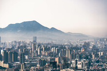 Aerial View Of Cityscape Against Clear Sky And Mountain, Taipei