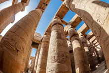 Different Hieroglyphs On The Walls And Columns In The Karnak Temple.